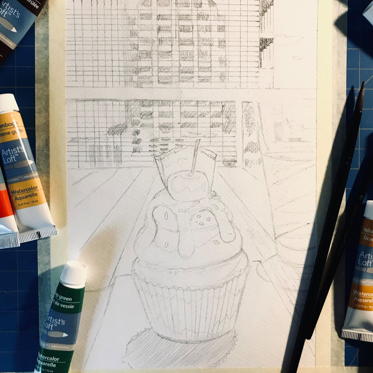 Sketching a One-Point Perspective Cupcake @AdrienneHodgeArt